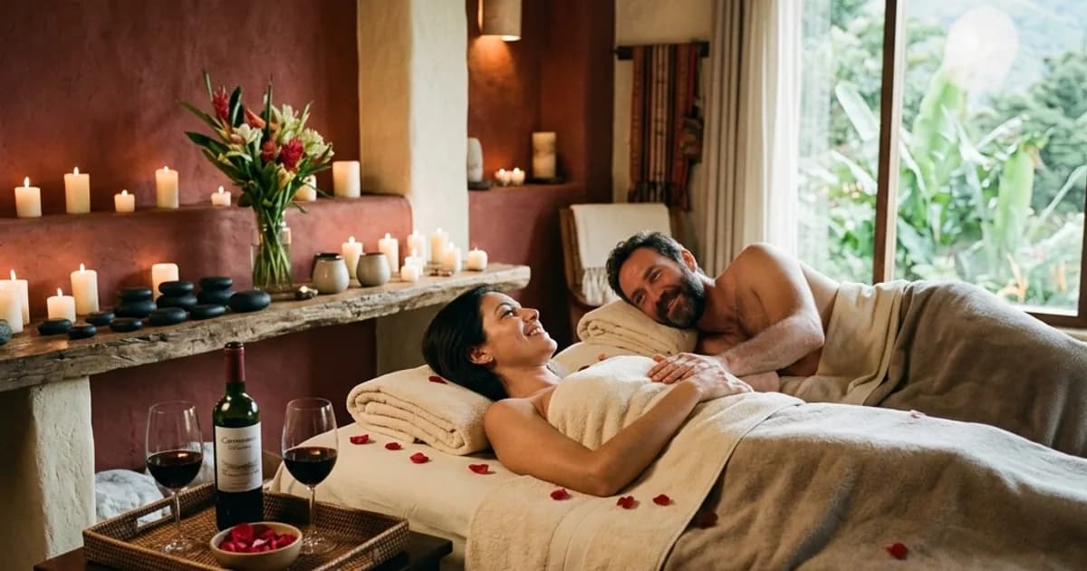 Pareja disfrutando un ritual de conexión en spa privado en Roldanillo Valle